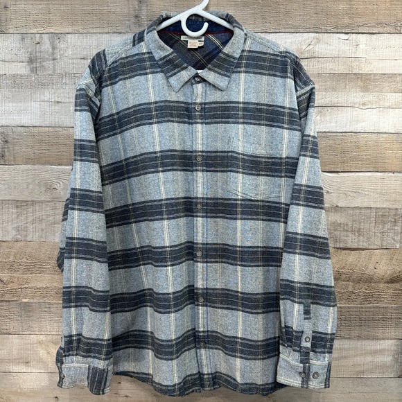 Carbon 2 Cobalt Other - Carbon 2 Cobalt Men's Grey Flannel Plaid Button Up‎ Shirt XXL 100% Cotton